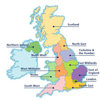 Map showing regions within the UK