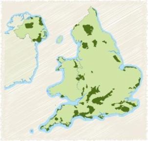 Location of Areas of Outstanding Natural Beauty in the UK